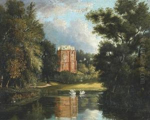 Swans Before Red Mount, Kings Lynn Oil Painting by Henry Ladbrooke