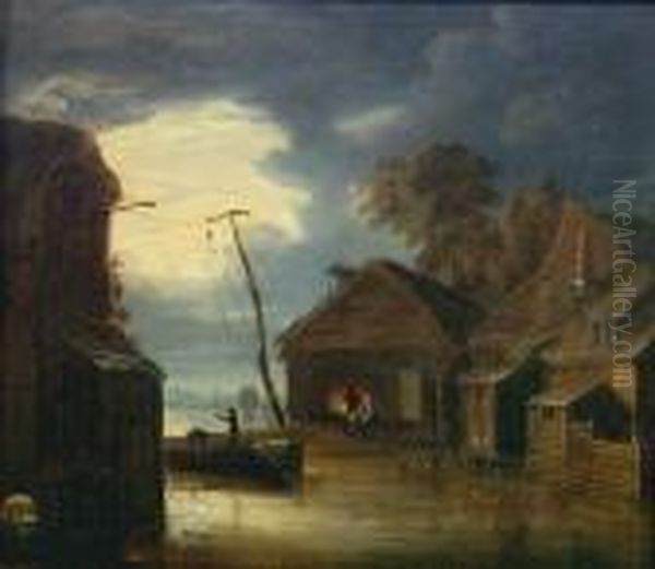 On The River By Moonlight Oil Painting by Robert Ladbrooke