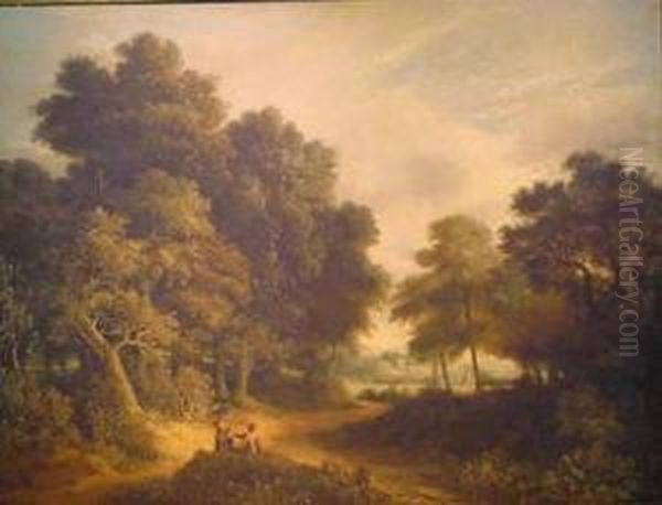 Figures At Rest In A Wooded Landscape Oil Painting by Robert Ladbrooke