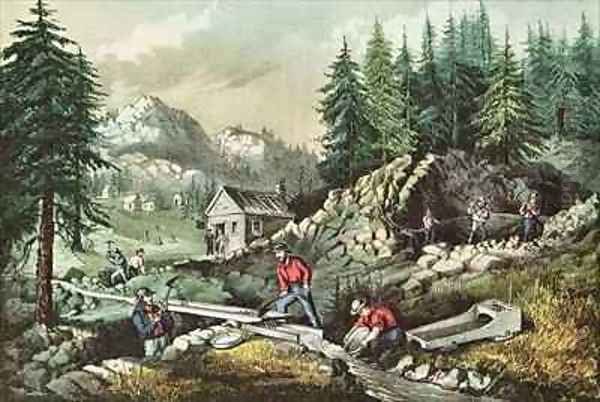 Goldmining in California Oil Painting by Currier