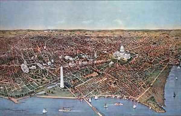 The City of Washington birds eye view from the Potomac looking North Oil Painting by Currier