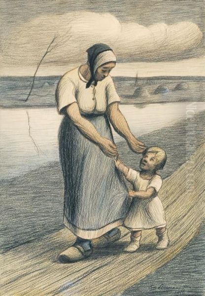 Mother And Child - Mere Et Enfant (1916) Oil Painting by Eugene Laermans