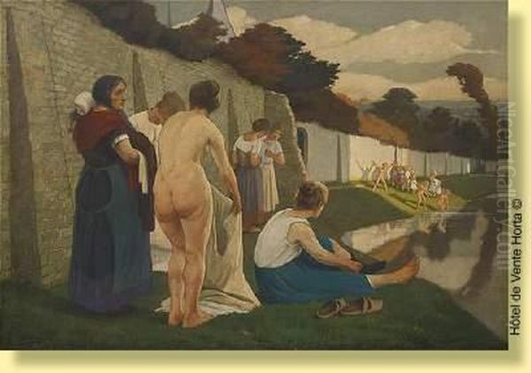 Les Enfants Au Bain Oil Painting by Eugene Laermans