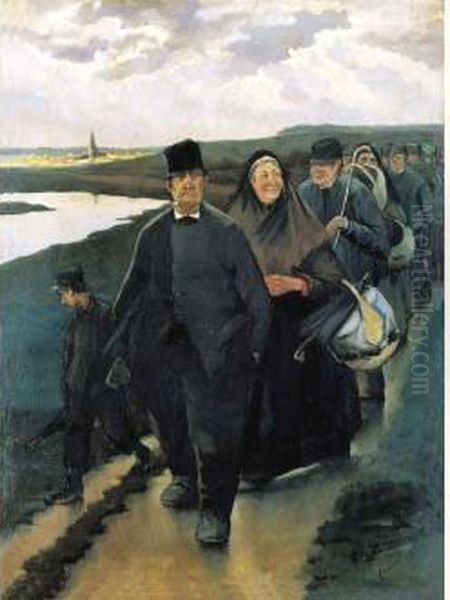 Naar De Markt (ca. 1891) Oil Painting by Eugene Laermans