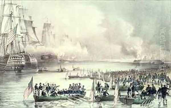 Landing of the American Force at Vera Cruz under General Scott Oil Painting by Currier