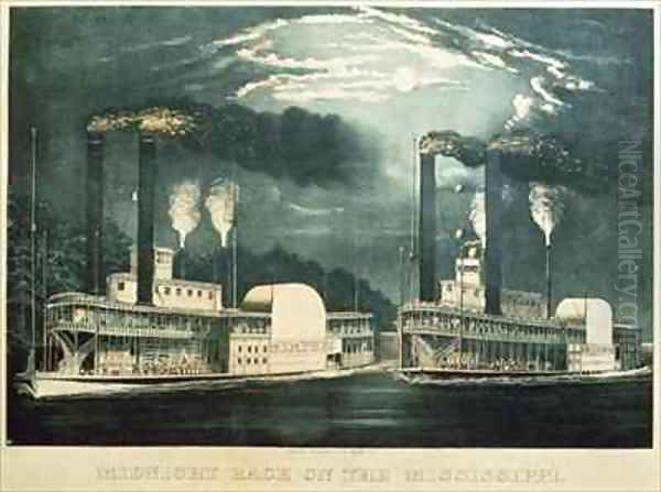 Midnight Race on the Mississippi Oil Painting by Currier