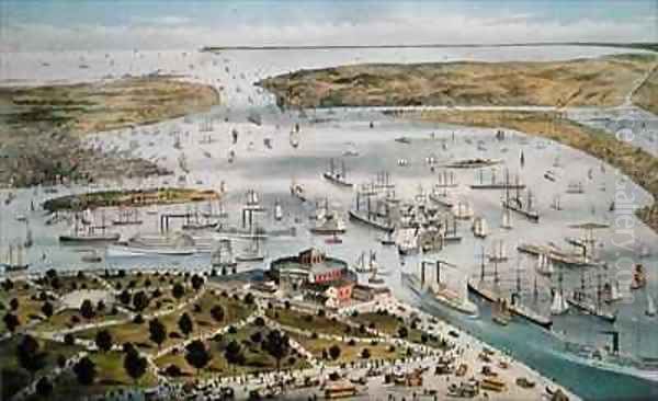 Port of New York Looking South Oil Painting by Currier