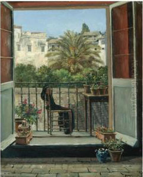 Udsigt Fra En Balkon I Rom Oil Painting by Thorald Laessoe