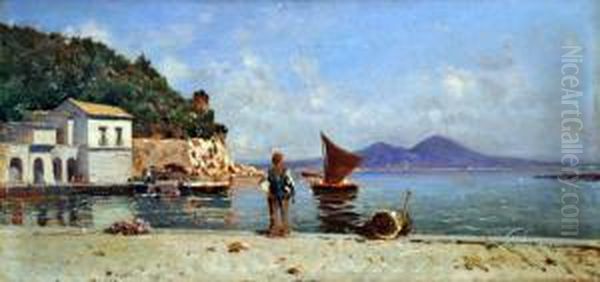 Marina Col Golfo Di Napoli Oil Painting by Giuseppe Laezza