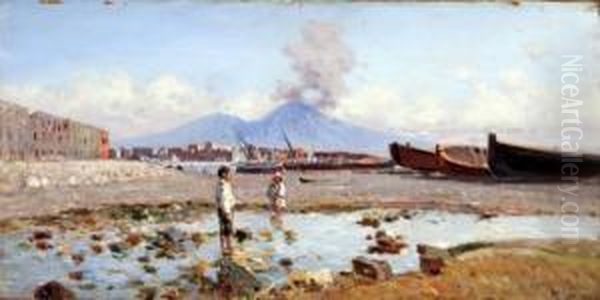 Pescatori Sull'arenile Oil Painting by Giuseppe Laezza