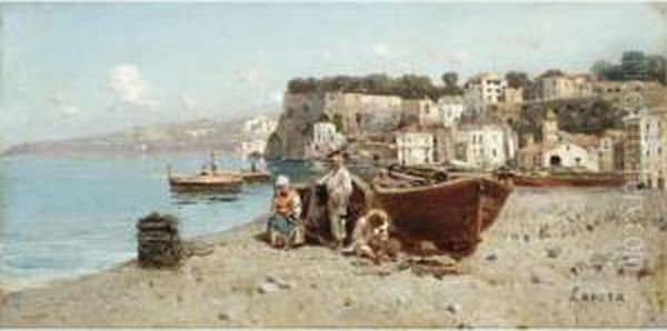 La Marina Di Sorrento Oil Painting by Giuseppe Laezza