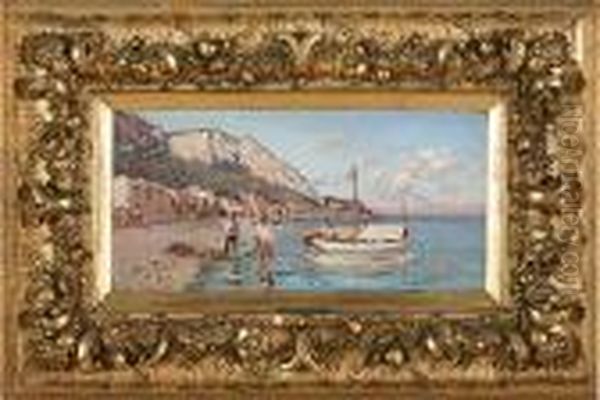 Italienische Kuste Mit Fischern Oil Painting by Giuseppe Laezza