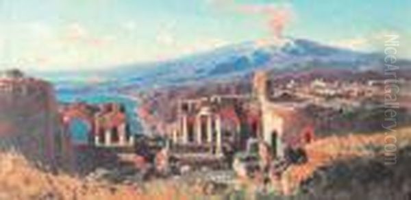 Veduta Di Taormina E Teatro Greco Oil Painting by Giuseppe Laezza