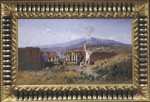 Scorcio Del Teatro Greco Di Taormina Oil Painting by Giuseppe Laezza