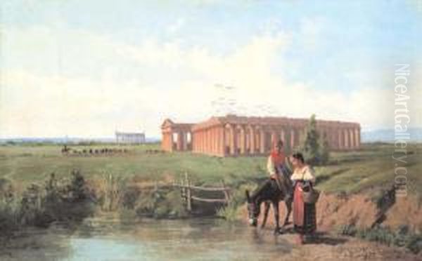 Contadinelle A Paestum Oil Painting by Giuseppe Laezza