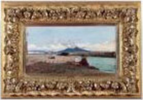 Vue De La Baie De Naples Depuis La Plage De Posillipo, Circa 1880 Oil Painting by Giuseppe Laezza