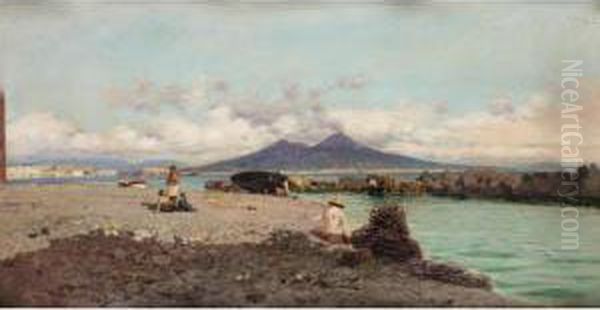 The Bay Of Naples Oil Painting by Giuseppe Laezza