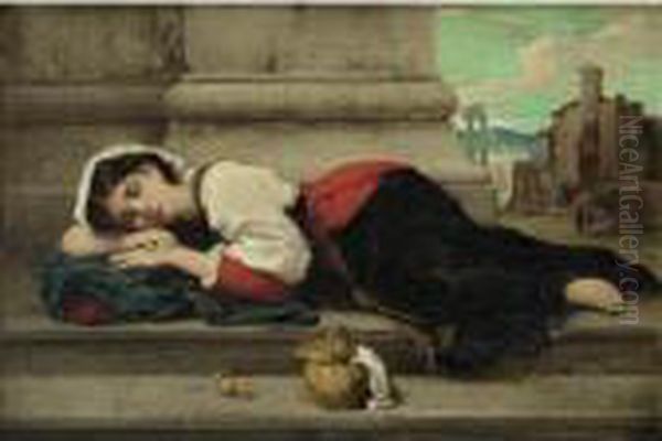 Young Italian Girl Asleep Oil Painting by Francois Lafon