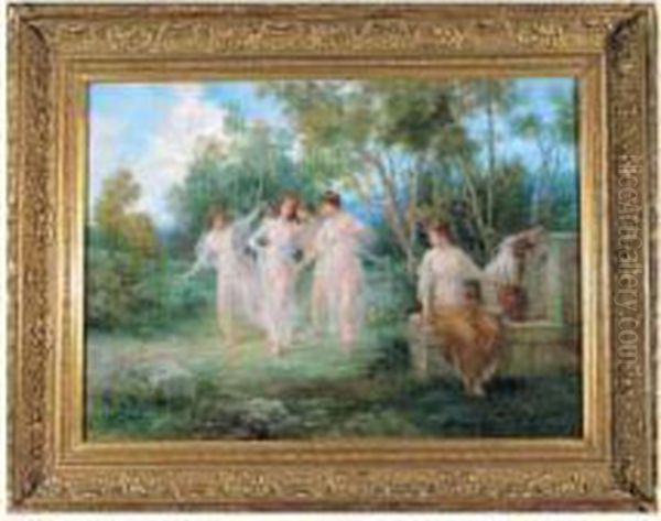 Nymphes Dans Un Paysage A La Fontaine Oil Painting by Francois Lafon