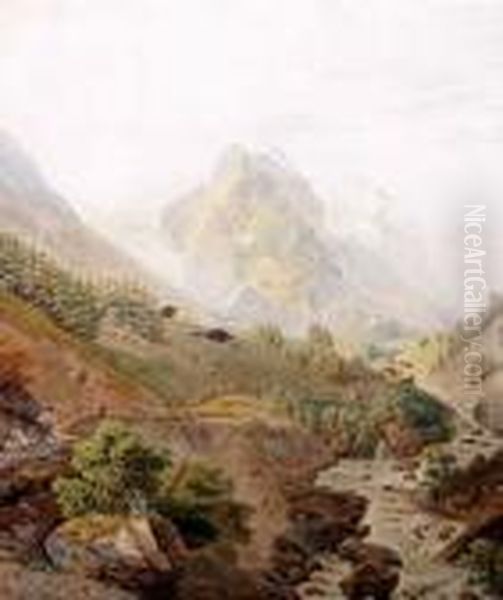 Alpenlandschaft Sowie Tier- Und Personenstaffage Oil Painting by Simon Daniel Lafond