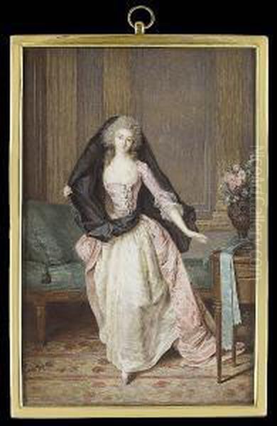 A Lady (1763-1832/3), 
Traditionally Called Princesse De Vaudemont-lorraine, Wearing Pink Satin
 Dress With Buckled Bodice Over White Underdress And Gauze Fill-in, A 
Black Veil Wrapped Around Her Waist And Over Her Head, She Stands In An 
Interior Wi Oil Painting by Niklaslavreince Ii Lafrensen