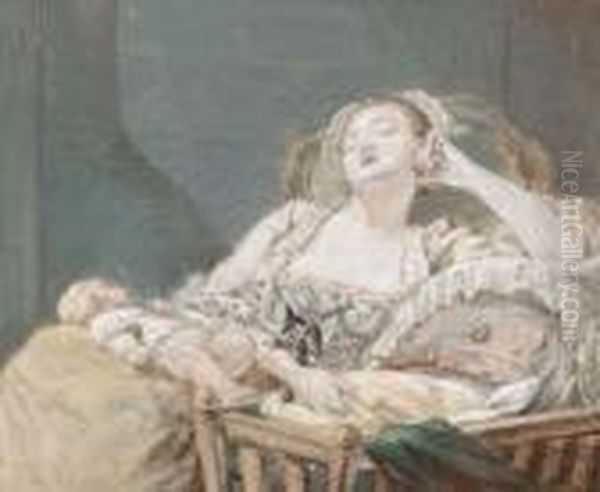 A Mother And Children Sleeping In A Chair Oil Painting by Niklaslavreince Ii Lafrensen