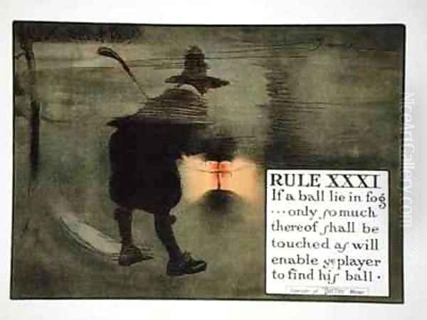 Rule XXXI If a ball lie in fog only so much thereof shall be touched as will enable ye player to find his ball Oil Painting by Charles Crombie