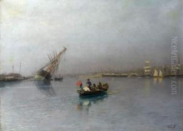 Harbour Scene Oil Painting by Lef Feliksovich Lagorio