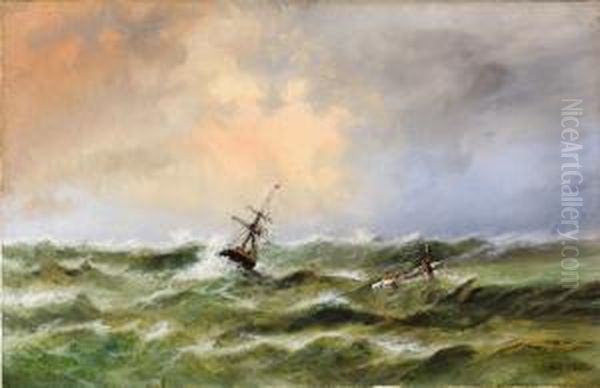 Heavy Seas In The Black Sea Oil Painting by Lef Feliksovich Lagorio