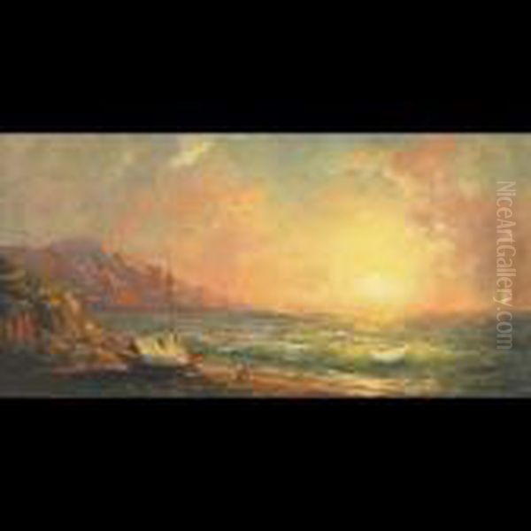 Sunset Over Stormy Seas Oil Painting by Lef Feliksovich Lagorio