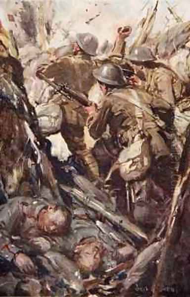 They bombed and bayoneted their way up the enemy trench Oil Painting by Cyrus Cuneo