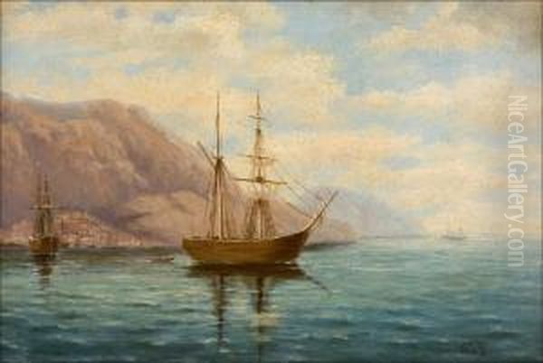 Purjelaivoja Rannikon Tuntumassa. Oil Painting by Lef Feliksovich Lagorio