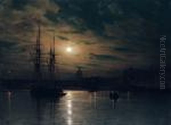 Night On The Neva Oil Painting by Lef Feliksovich Lagorio