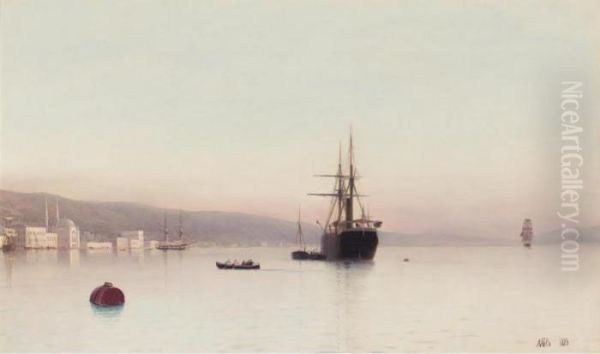 Ship At Port Oil Painting by Lef Feliksovich Lagorio