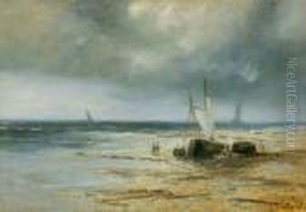 Segelboote Am Strand. Oil Painting by Lef Feliksovich Lagorio