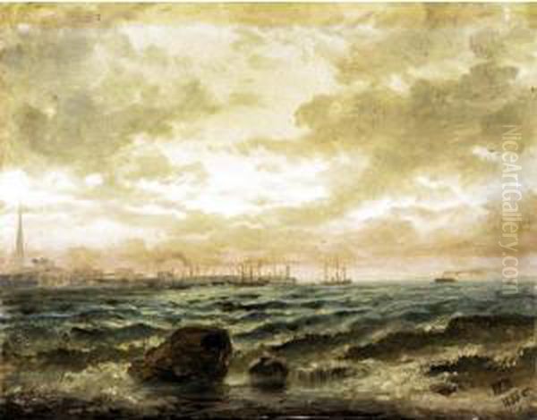 Seascape With Port Oil Painting by Lef Feliksovich Lagorio