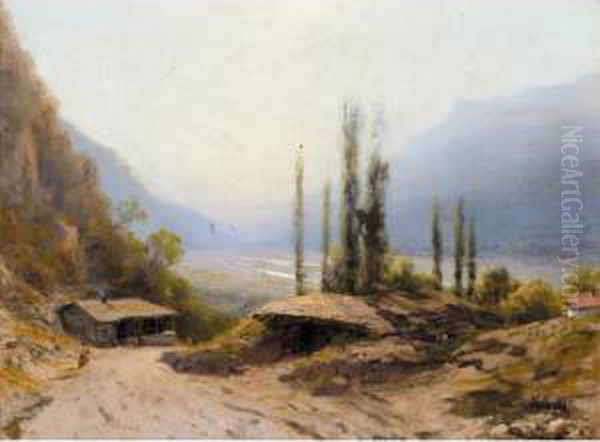 Caucasian Landscape Oil Painting by Lef Feliksovich Lagorio