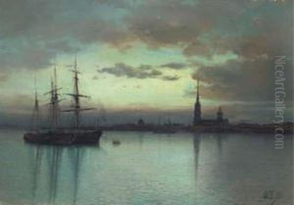 St. Petersburg At Dusk Oil Painting by Lef Feliksovich Lagorio