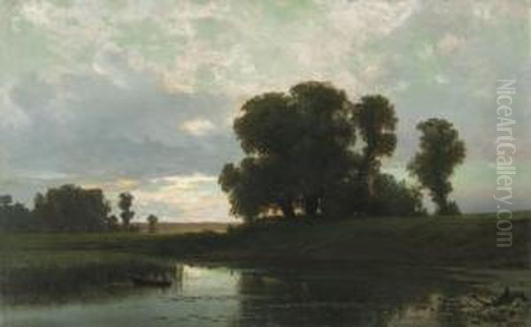 Fishing By The Old Oak Trees Oil Painting by Lef Feliksovich Lagorio