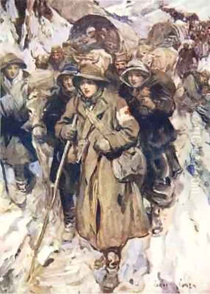 Brave nurses in the retreat of the Serbian army Oil Painting by Cyrus Cuneo