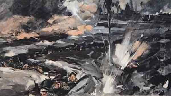 On an occasion when the German Poison gas assumed a reddish hue from The Illustrated War News Oil Painting by Cyrus Cuneo