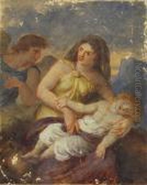 Angel With Mother And Child Oil Painting by Jean Jacques II Lagrenee