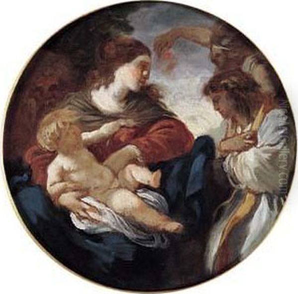 La Vierge Et L'enfant Jesus Avec Deux Anges Oil Painting by Jean Jacques II Lagrenee