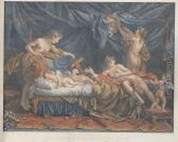 Les Amours Enchaines Par Les Graces Gravure Oil Painting by Louis Lagrenee