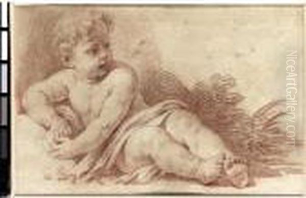 A Recumbent Young Child With An Apple Oil Painting by Louis Lagrenee