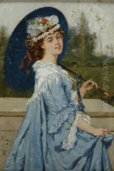 Woman With Parasol Oil Painting by Victor Lagye