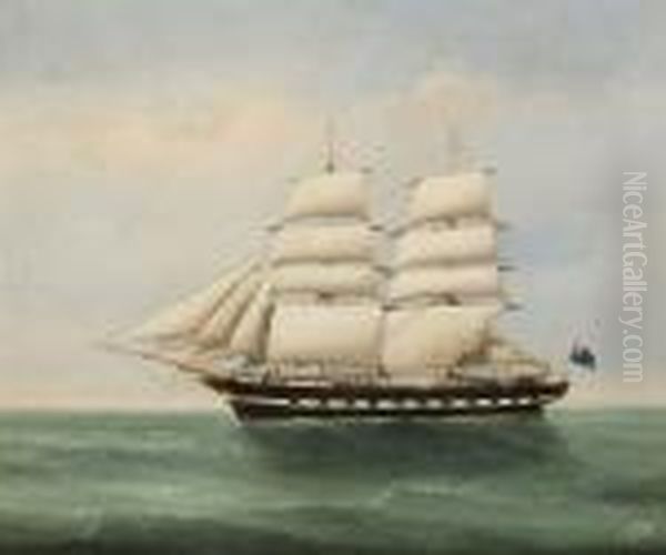 A British Ship Off A Coast. Oil Painting by Lai Fong