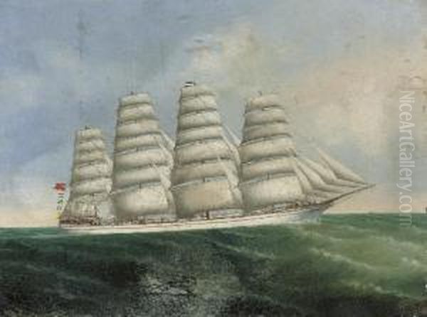 A British Four-masted Barque Under Full Sail Oil Painting by Lai Fong