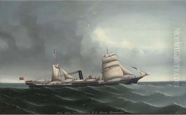 The Indo-china Steamship 
Lightning 
 Under Sail And Steam Oil Painting by Lai Fong