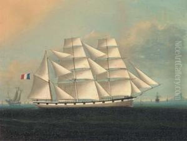 A French Barque In The Company Of A Deep Water Junk Oil Painting by Lai Fong